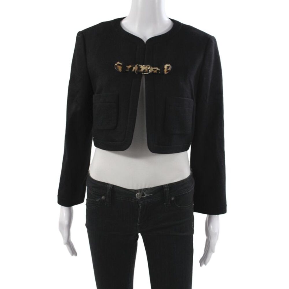 Paule Ka Womens Basic Jacket Black 100% Virgin Wool Buckle Long Sleeve Size 40